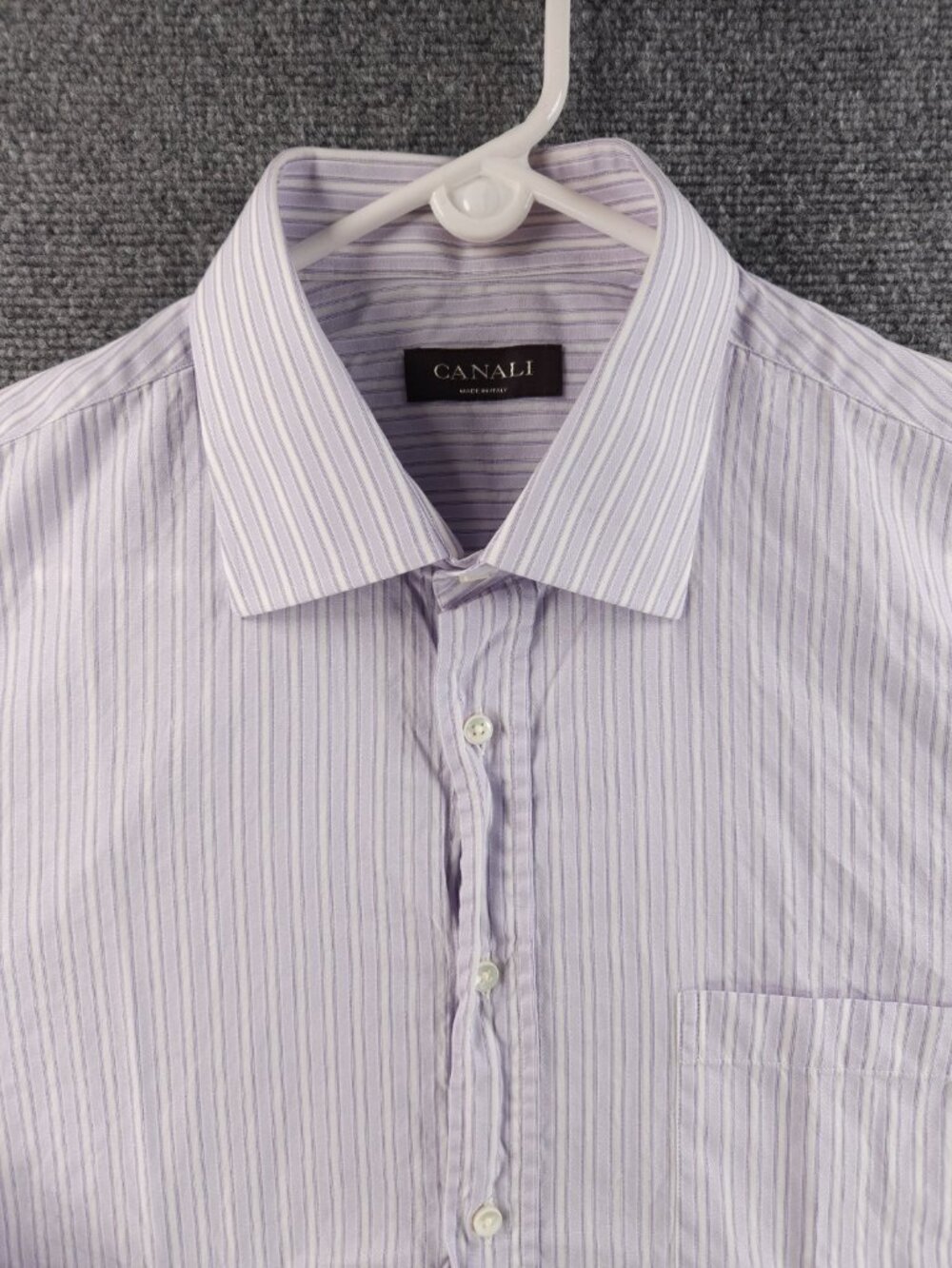 Canali 17.5 Italy Striped Cotton Purple Pocket Luxury Shirt Long Sleeve Men